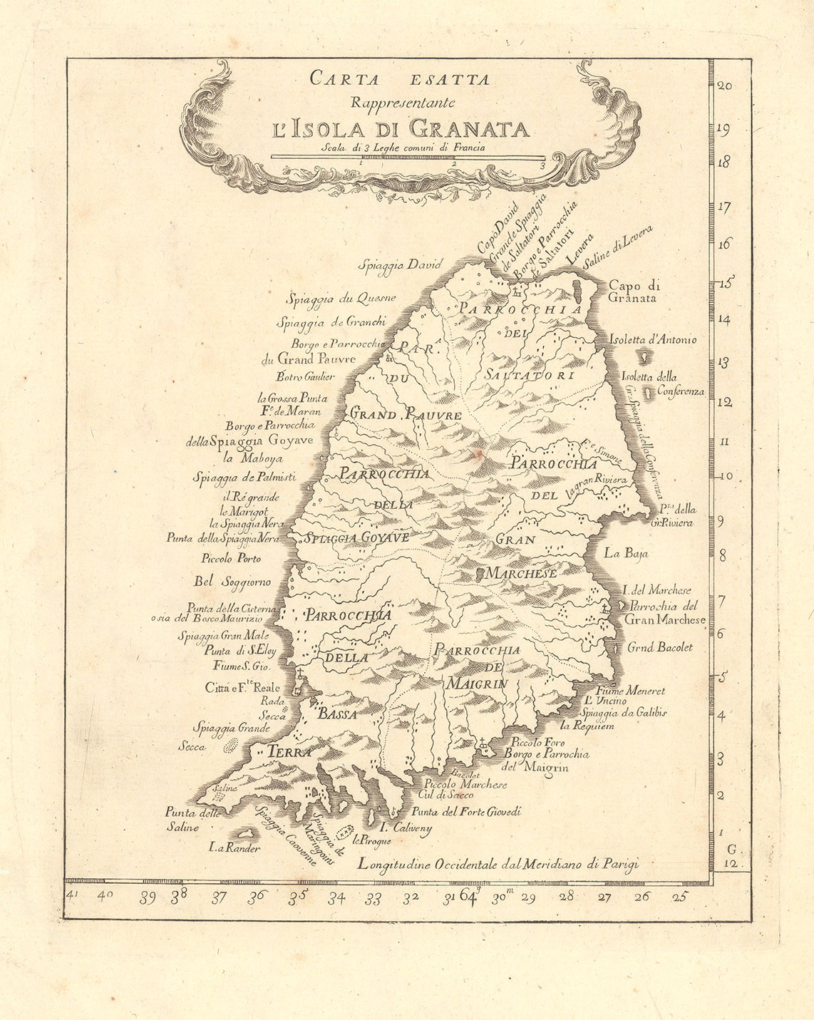 Carta Esatta Rappresentante L'Isola di Granata (Grenada).