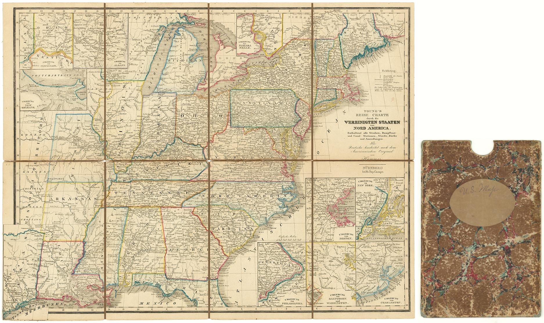 Young's Reise=Charte durch die Vereinigten Staaten von Nord America. Enthaltend alle Strassen, Dampfboot und Canal = Stationen, Staedte, Dorfer und Ansiedlungen. Fur Deutsche bearbeitet nach dem Americanischen Original von Hammer.