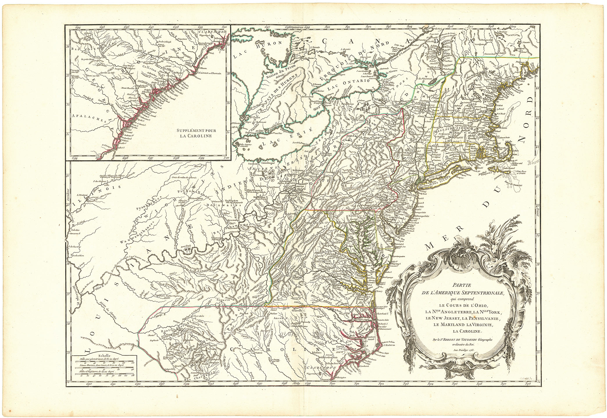 Partie De L'Amerique Septentrionale... Le Cours De L'Ohio, La N.lle Angleterre, a Nlle York, le New Jersey , La Pensyvanie, Le Maryland, Le Virginie, La Carolina.
