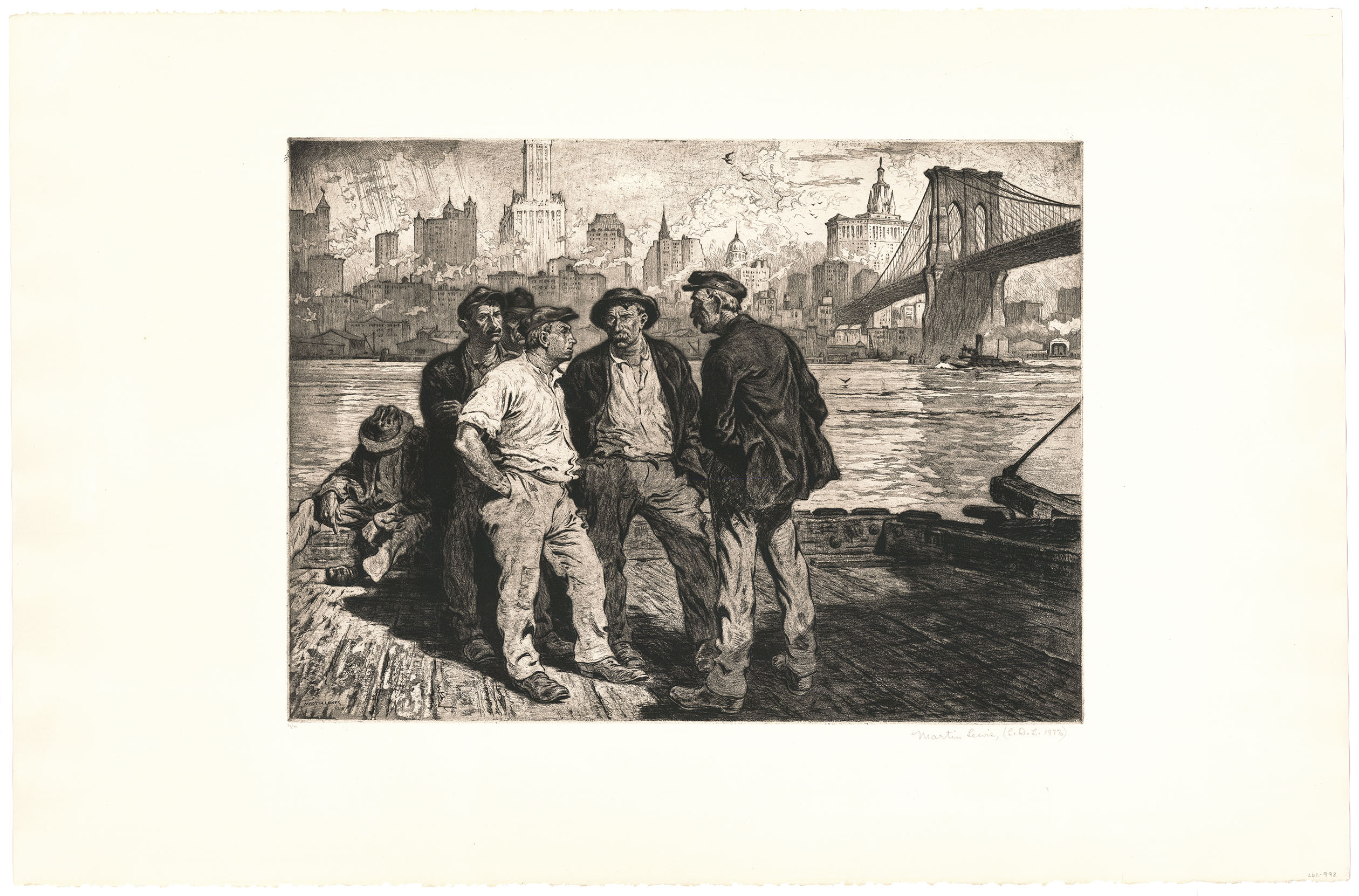 Dockworkers under the Brooklyn Bridge.