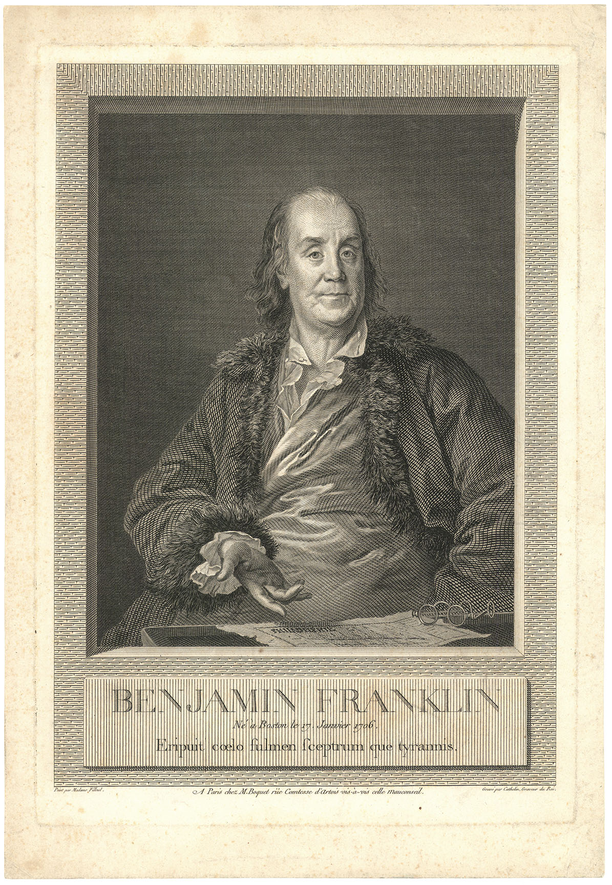 Benjamin Franklin. Ne a Boston le 17 Janvier 1706. Eripuit coelo fulmen sceptrum que tyrannis.