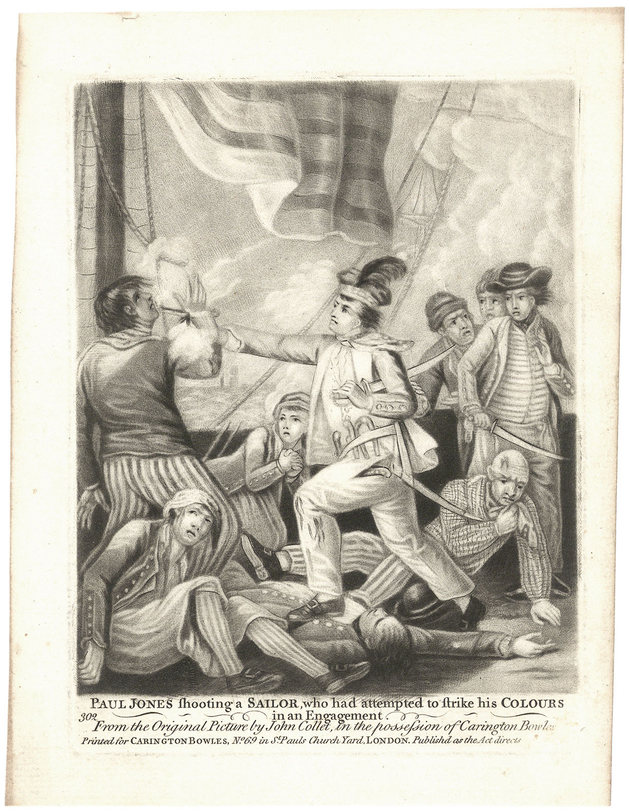 Paul Jones shooting a Sailor who had attempted to strike his Colours in an Engagement.