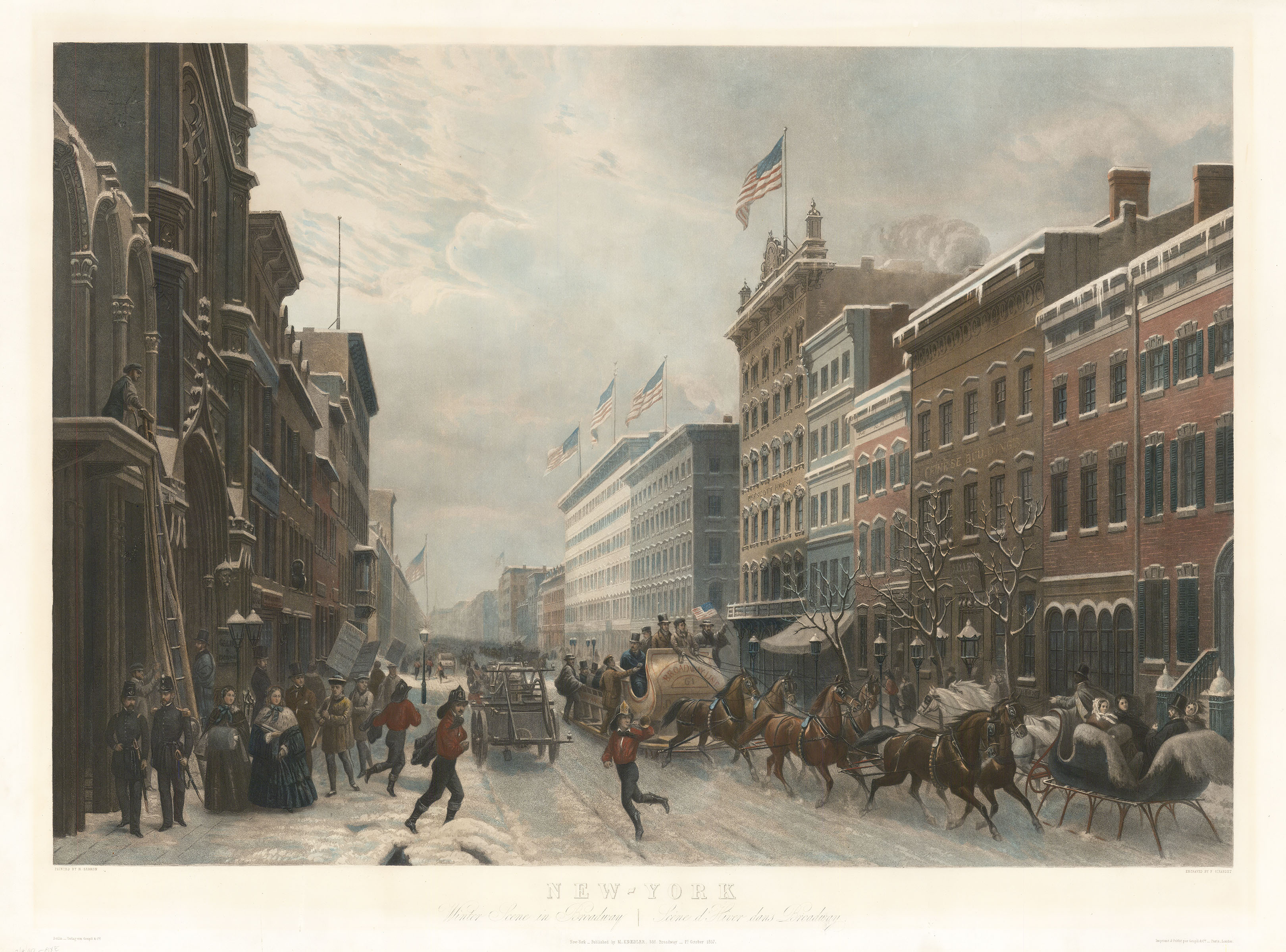 New-York -- Winter Scene in Broadway.  Scene d'Hiver dans Broadway.