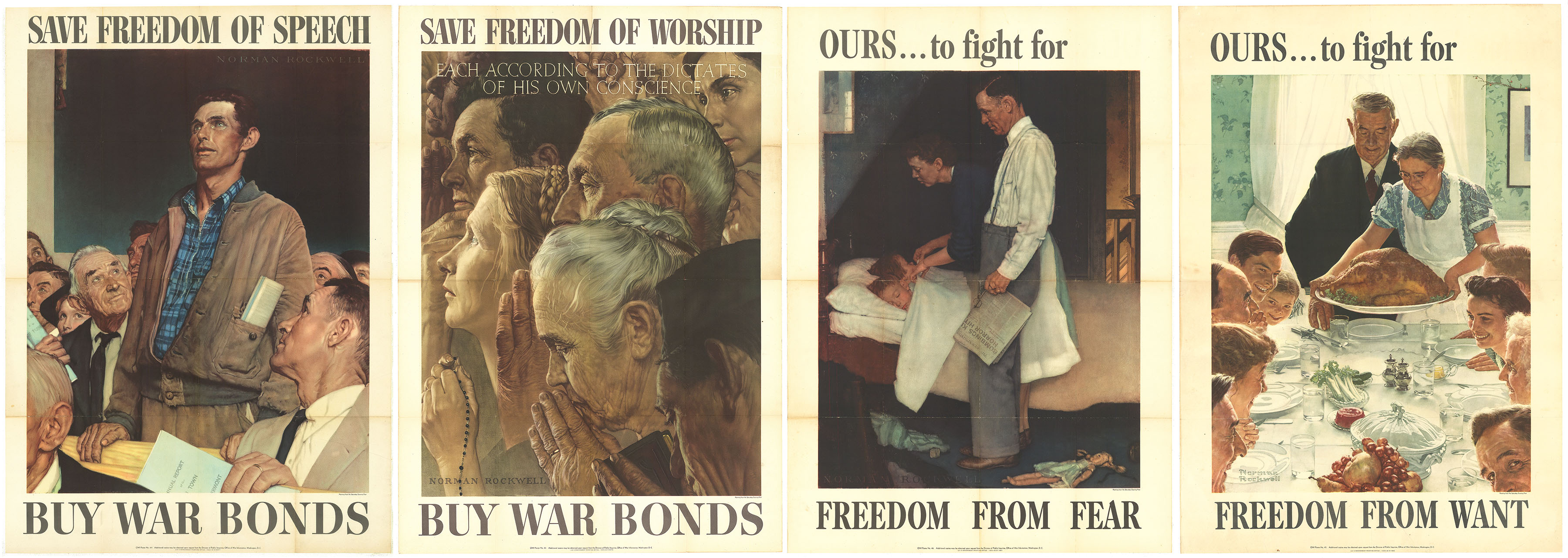The Four Freedoms. [Freedom of Speech, Freedom of Worship, Freedom from Fear, Freedom from Want.]