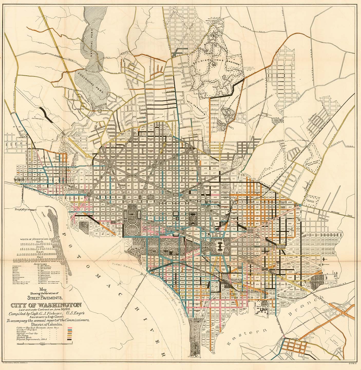 Map showing the Varieties of Street Pavements, City of Washington. Laid under contract on June 30, 1893.