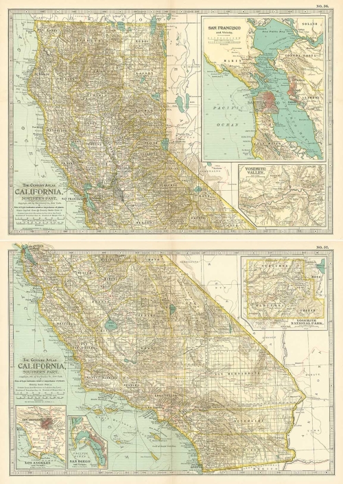 California. Northern Part (and) Southern Part. 2 maps.