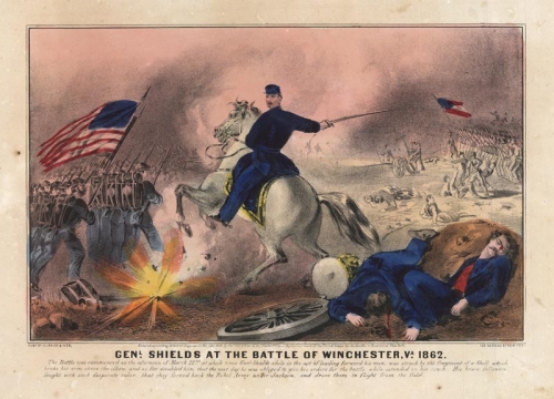 Genl. Shields at the Battle of Winchester, Va.  1862.  [Three additional lines of title.]