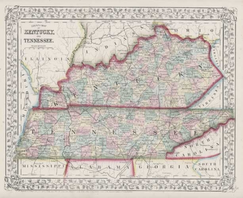 County Map of Kentucky, and Tennessee.
