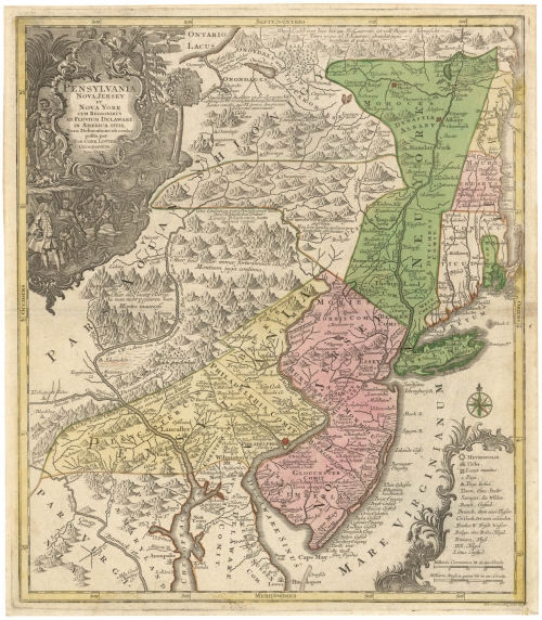 Pensylvania Nova Jersey et Nova York Cum Regionibus Ad Fluvium Delaware In America Sitis.