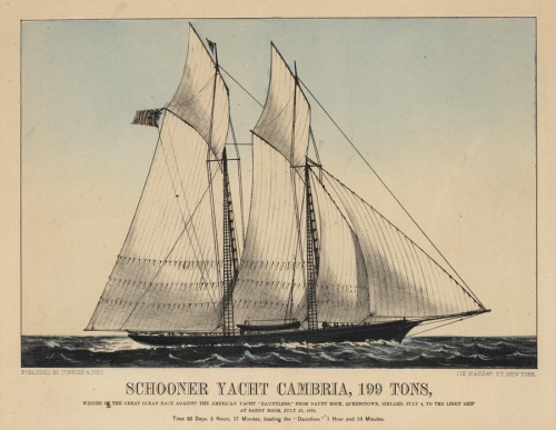 Schooner Yacht Cambria, 199 Tons.  Winner of the Great Ocean Race Against the American Yacht "Dauntless," from Daunt Rock, Queenstown, Ireland, July 4, to the Light Ship at Sandy Hook, July 27, 1870.