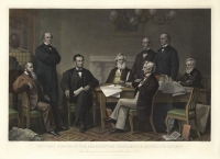 The First Reading of the Emancipation Proclamation Before the Cabinet.  From the original picture painted at the White House in 1864.
