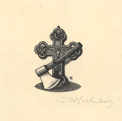 From:  Crime and Punishment.  (A crucifix with an axe in front of it).