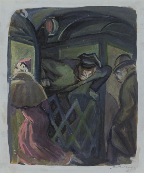 Untitled.  (Scene of a woman and conductor on a New York Subway).
