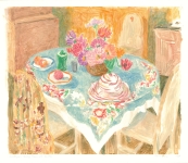 Dining Room with Zinnias.