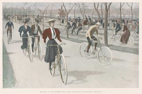 Bicycling on the Riverside Drive, New York.