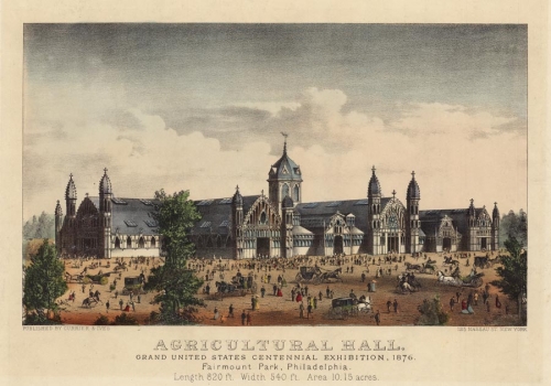 Agricultural Hall. - Grand United States Centennial Exhibition, 1876. - Fairmount Park, Philadelphia. - Length 820 ft. Width 540 ft. Area 10.15 acres.