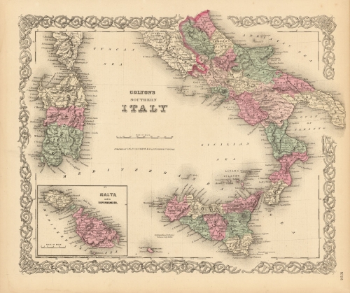 Colton's Southern Italy, Kingdom of Naples, I.Sardinia & Malta.