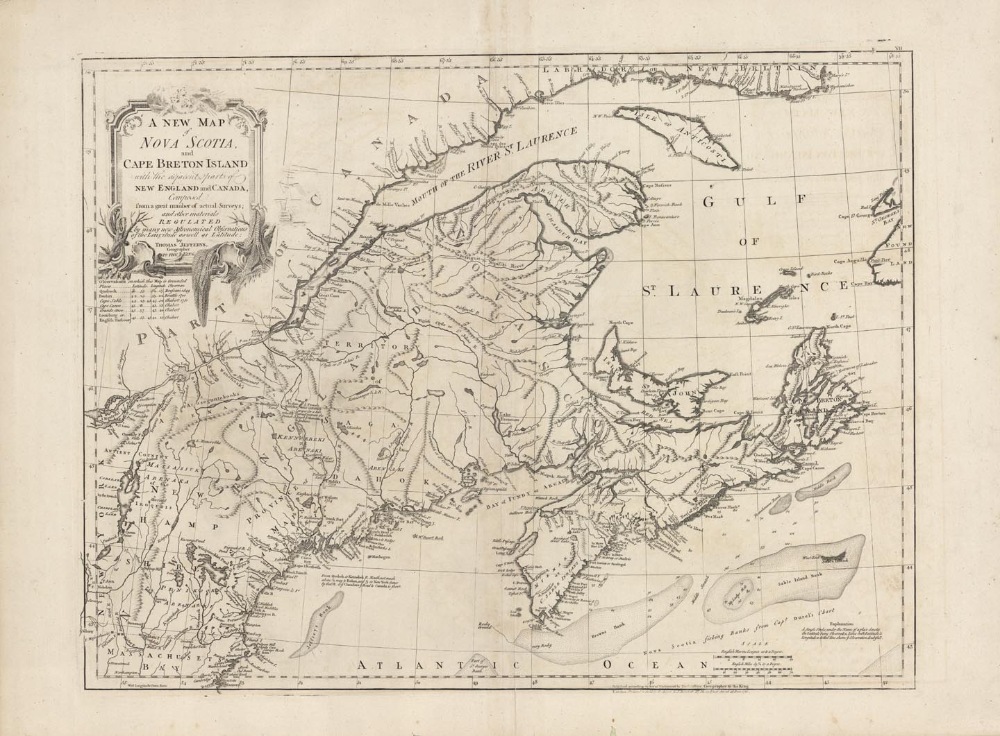 New Map of Nova Scotia, and Cape Breton Island with the adjacent parts of New England and Canada. A,