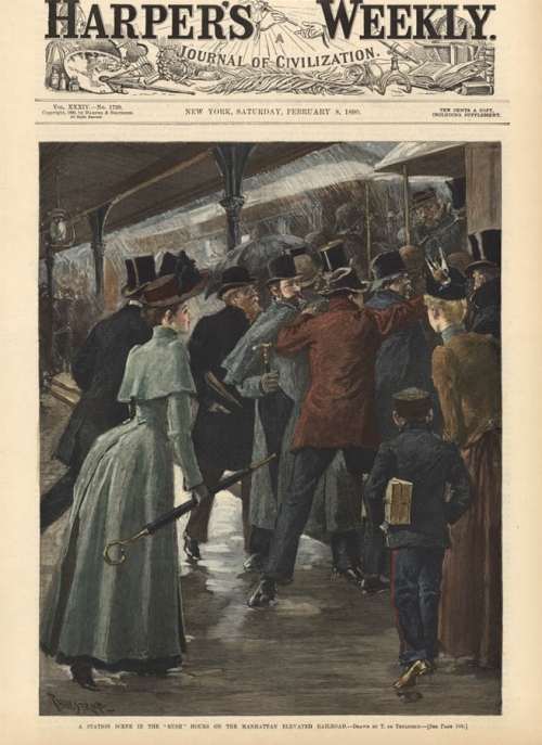 Station Scene in the "Rush" Hours on the Manhattan Elevated Railroad.  A,