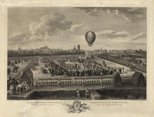 La Quatorzieme Experience Aerostatique De M. Blanchard, accompagne du chevalier Lepinard faite a Lille en Flandre, le 26 Aout 1785.