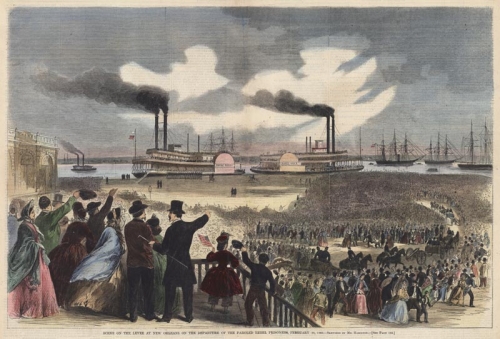 Scene on the Levee at New Orleans on the Departure of the Paroled Rebal Prisoners, February 20, 1863.