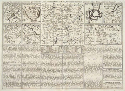 Carte des Grisons et des Communautez qui Composent leurs Ligues; les Etats de St. Gal, Neuchastel, Geneve et Quelques Autres Etats Alliez des Suisse.