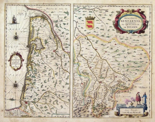 Carte du Bourdelois du pais de Medoc, et de la prevoste de Born. [and] Principatus Benearnia. [Two maps on one sheet.]
