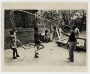 Kids play in the Backyard of the Crossroads, A Youth Center on East 105th ST. in Manhattan, N.Y.