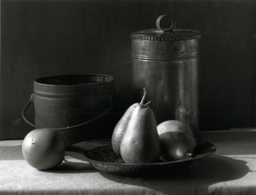 Still Life with Pears and Tarnished Metal.