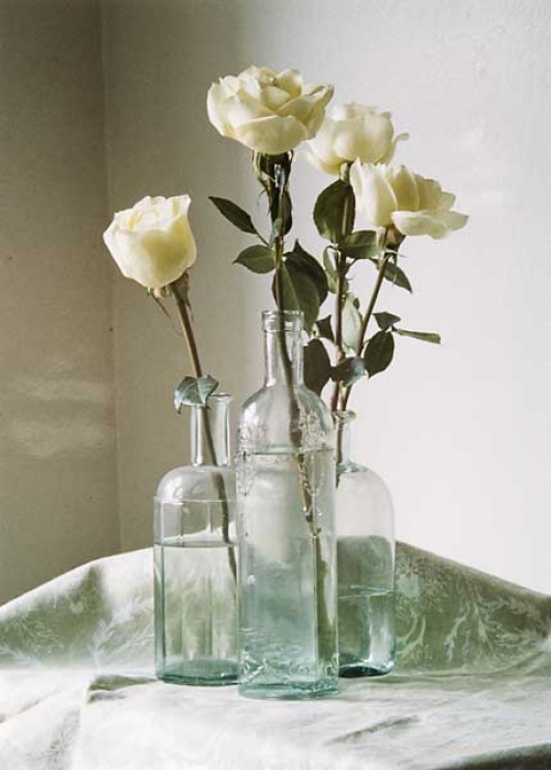 White Roses with Bottles.