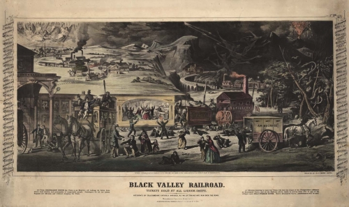 Black Valley Railroad.  Tickets Sold at all Liquor Shops.  Acciednts by Collisions are Entirely Avoided, as no up Trains are Run Over the Road.