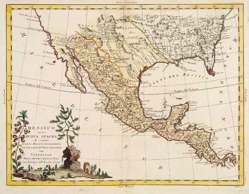 Messico Ouvero Nuova Spagna che contiene Il Nuovo Messico La California Con Una Parte de' Paesi Adjacenti.