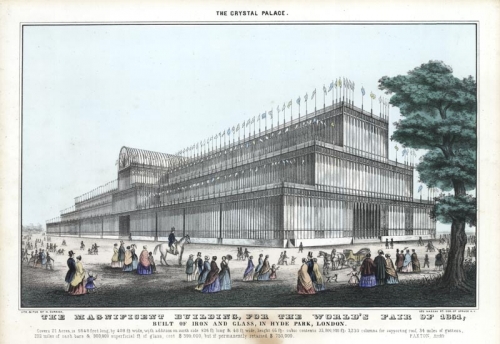 The Crystal Palace. : The Magnificent Building, for the World's Fair of 1851.  : Built of Iron and Glass, in Hyde Park, London.  [plus two lines of text].