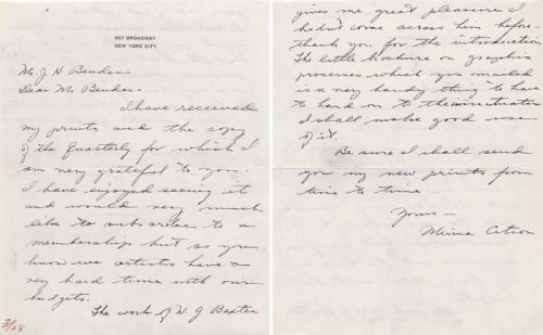 Minna Citron letter to J. H. Bender publisher of The Print Collector's Quarterly.
