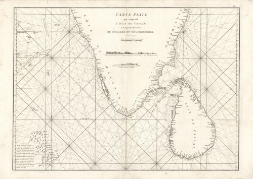 Carte Plate Qui Comprend l'Isle de Ceylan et Une Partie des Cotes de Malabar et de Coromandel.