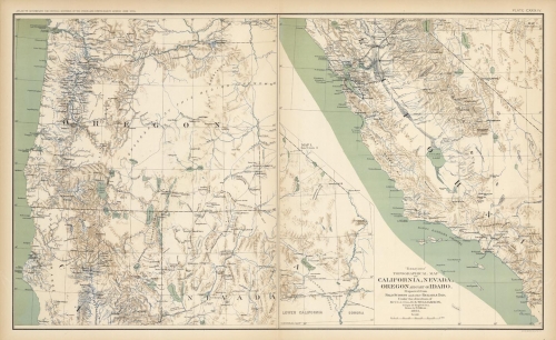 Topographical Map of California, Nevada, Oregon and Part of Idaho.