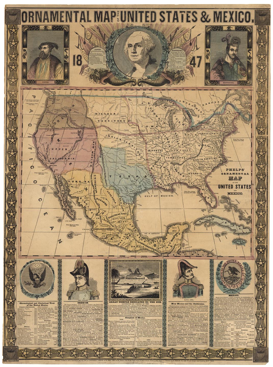 Ornamental Map of the United States & Mexico. 1847.