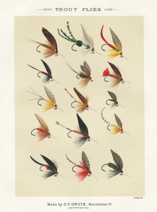 Trout Flies. Plate S.  March Brown, Lady of the Lake, Maurice, Morrison, Marston's Fancy, Montreal, Neversink, Oak Fly, etc...