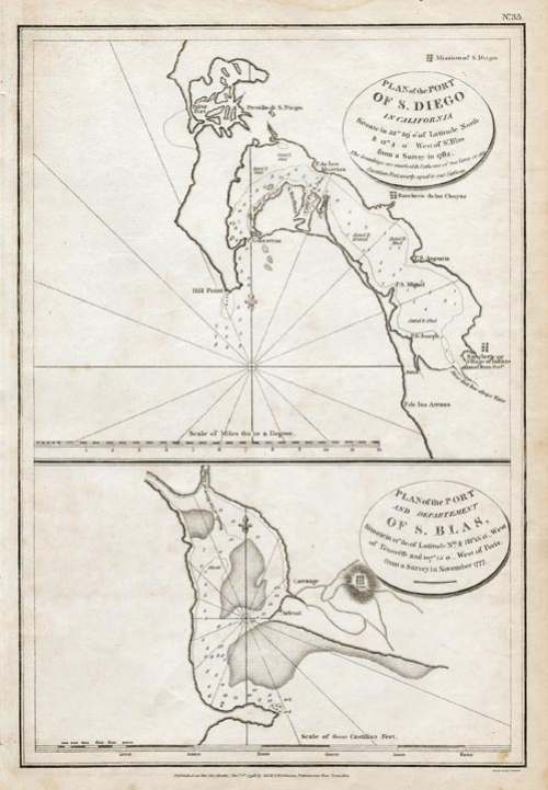 Plan of the Port S. Diego in California ... from a Survey in 1782 [on sheet with] Plan of the Port & Department of S. Blas ... from a Survey in November 1777.