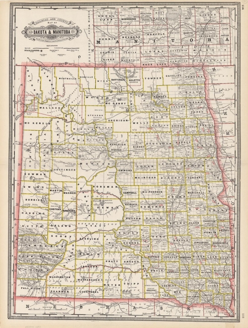 Railroad and County Map of Dakota & Manitoba.