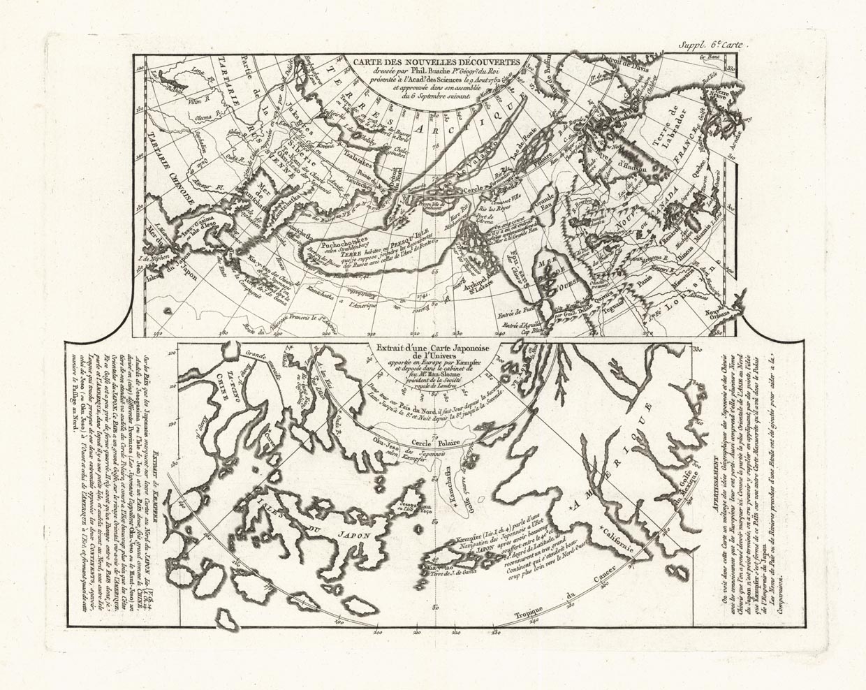Carte des Nouvelles Decouvertes dressee par Phil. Buache [and] Extrait d'une Carte Japonoise de l'Univers...