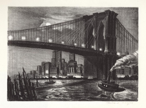 Twilight over Brooklyn Bridge.