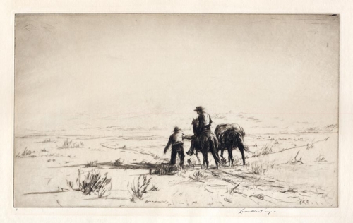 Two Cowboys - One Riding and One Walking.  [Untitled.]