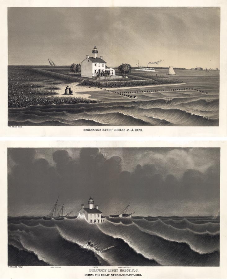 Cohansey Light House, N.J. 1878. [and] Cohansey Light House, N.J. : During the Great Storm, Oct. 23rd, 1878.