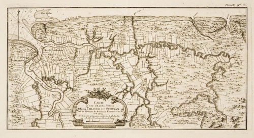 Carte d'une Grande Partie de la Colonie de Surinam. Sue les Rivieres de Surinam Commewine et Cottica.