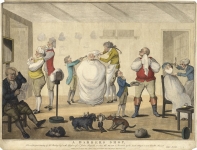 Barbers Shop. A, : From an Original Drawing by H. Bunbury Esqr. in the Possession of Sr. Joshua Reynolds, to whom this Plate is Inscribed, by His Much Obliged & Most Humbel Servant, John Jones.