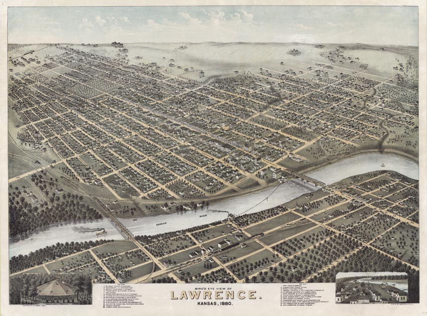 Bird's Eye View of Lawrence. Kansas, 1880.