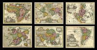 Set of six.  World and the continents.  DIVERSI GLOBI TERR-AQUEI STATIONE VARIANTE ET VISU INTERCEDENTE. . . .  NOVA ORBIS SIVE AMERICA SEPTENTRIONALIS, . . . AMERICA MERIDIONALIS, . . . EUROPA. . . .  ASIA. . . .  AFRICA.