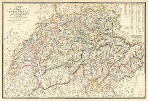 Map of the Republic of Switzerland, describing its twenty-two Cantons; Including those of Le Valais, Geneva ad Neuchatel, exhibiting the various objects interesting to the traveler. Compiled from the Surveys of Weiss, Kellar &c.