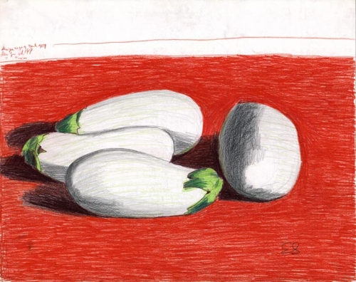 White Eggplant on Red Table